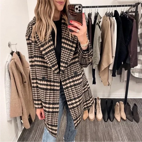 NWOT Anthropologie Avec Les Filles Houndstooth Plaid Wool Blend Coat Jacket M - Picture 10 of 15